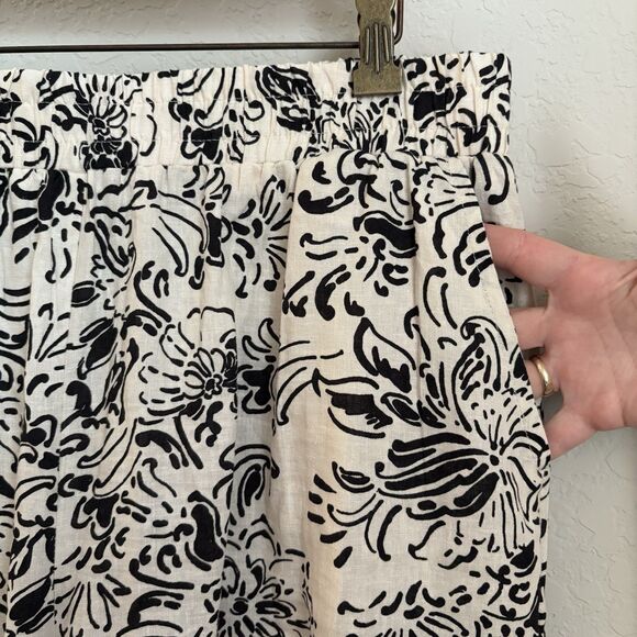 Christian Siriano 100% Linen Crop Pant XL Wide Leg Floral Printed Black/Cream - Picture 2 of 3